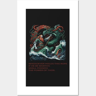 "Whosoever Holds This Rope - Thor Fighting a Huge Serpent Illustration Posters and Art